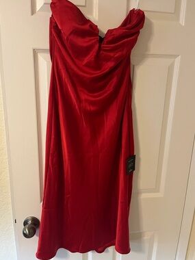 Lulu's Red Strapless Satin Midi Dress